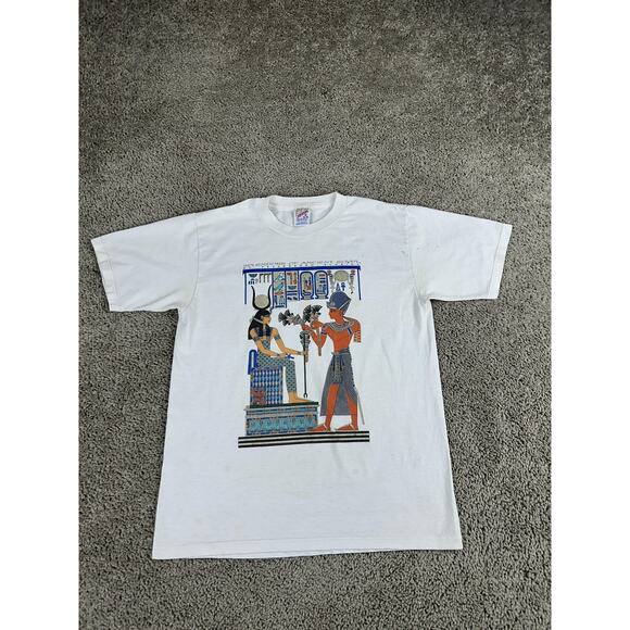 VINTAGE Splendors of Ancient Egypt Shirt Mens Medium White Graphic Made USA 90s - Picture 2 of 13